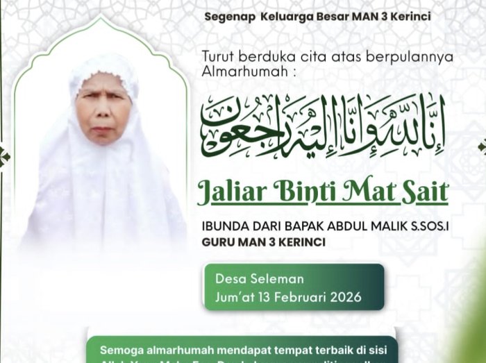 MAN 3 Kerinci Berduka atas Wafatnya Ibunda dari Guru MAN 3 Kerinci