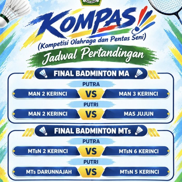 Tembus Babak Final Badminton KOMPAS 2026, Tim Putra MAN 3 Kerinci Bersiap Hadapi MAN 2 Kerinci di Hall Hiang Tembus Babak Final Badminton KOMPAS 2026, Tim Putra MAN 3 Kerinci Bersiap Hadapi MAN 2 Kerinci di Hall Hiang