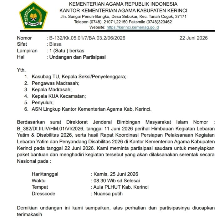 MAN 3 Kerinci Utus Siswa Hadiri Lebaran Yatim 2026