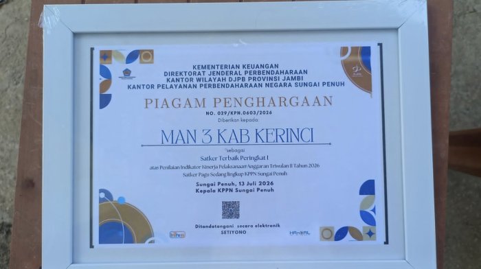 MAN 3 Kerinci Raih Penghargaan IKPA Terbaik dari KPPN MAN 3 Kerinci Raih Penghargaan IKPA Terbaik dari KPPN