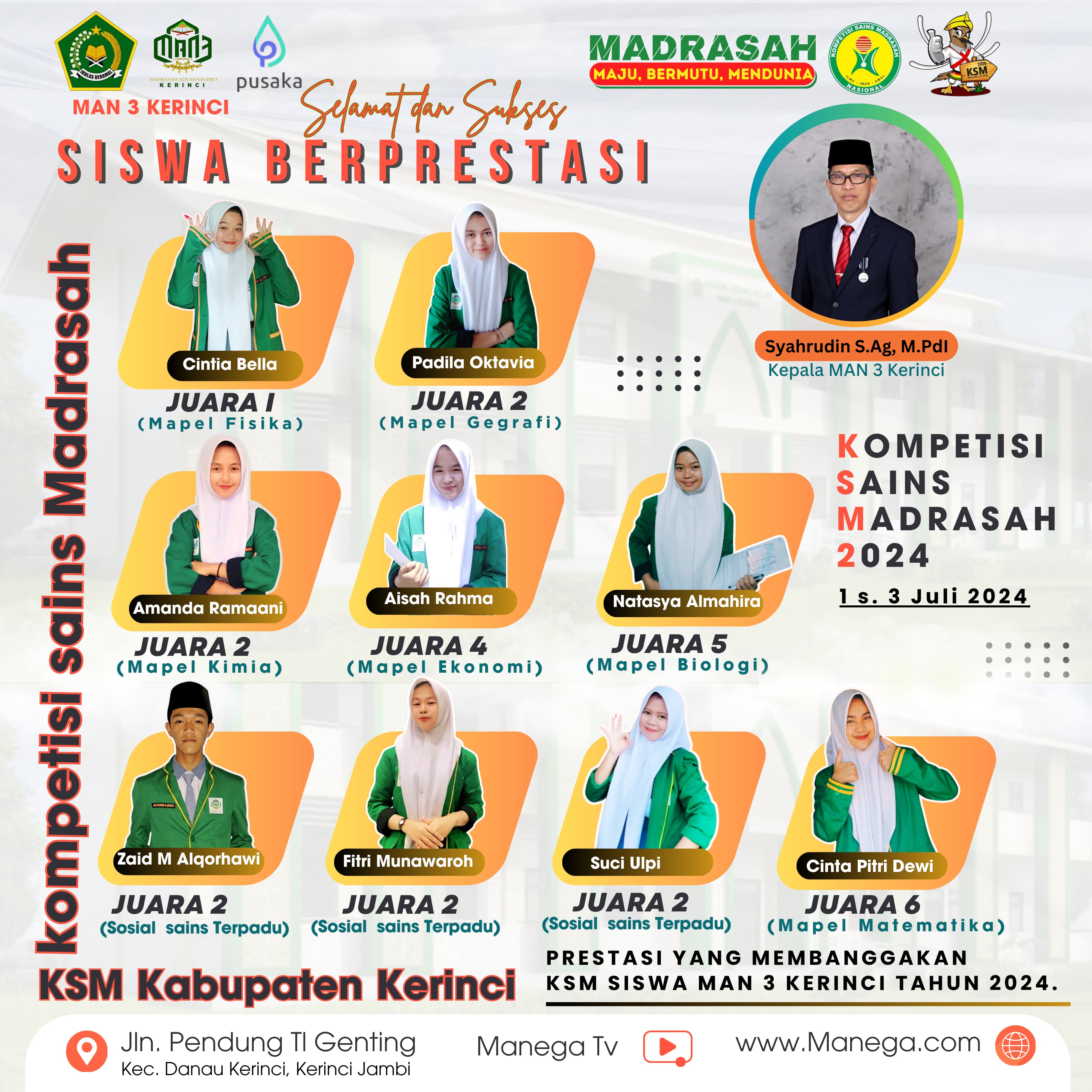 Siswi MAN 3 Kerinci Raih Juara 1 KSM Cabang Fisika Tingkat Kabupaten Kerinci 