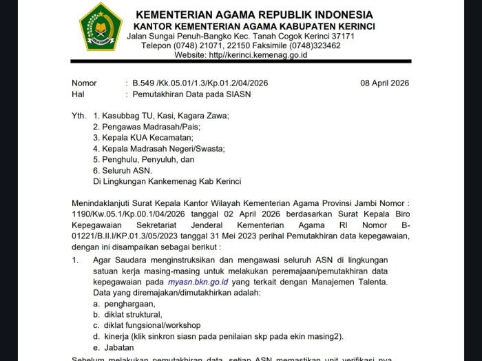 ASN MAN 3 Kerinci Percepat Pemutakhiran Data di SIASN