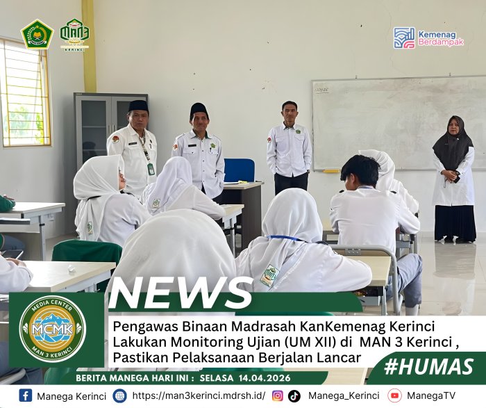 Pengawas Kemenag Kerinci Pantau Ujian Madrasah di MAN 3