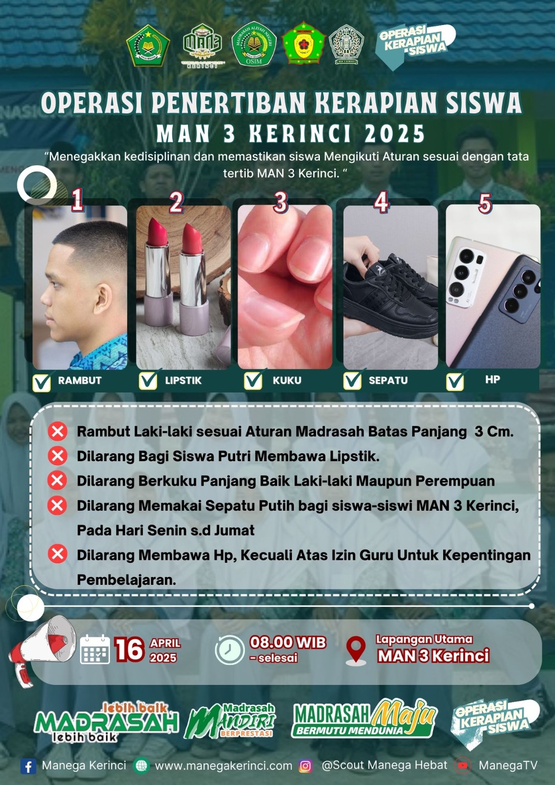 Sukses! MAN 3 Kerinci Disiplinkan Siswa Melalui Operasi Penertiban Kerapian