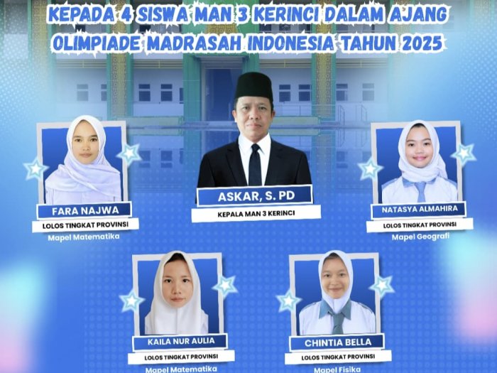 Selamat dan Sukses! Empat Siswa MAN 3 Kerinci Berjaya di Olimpiade Madrasah Indonesia 2025