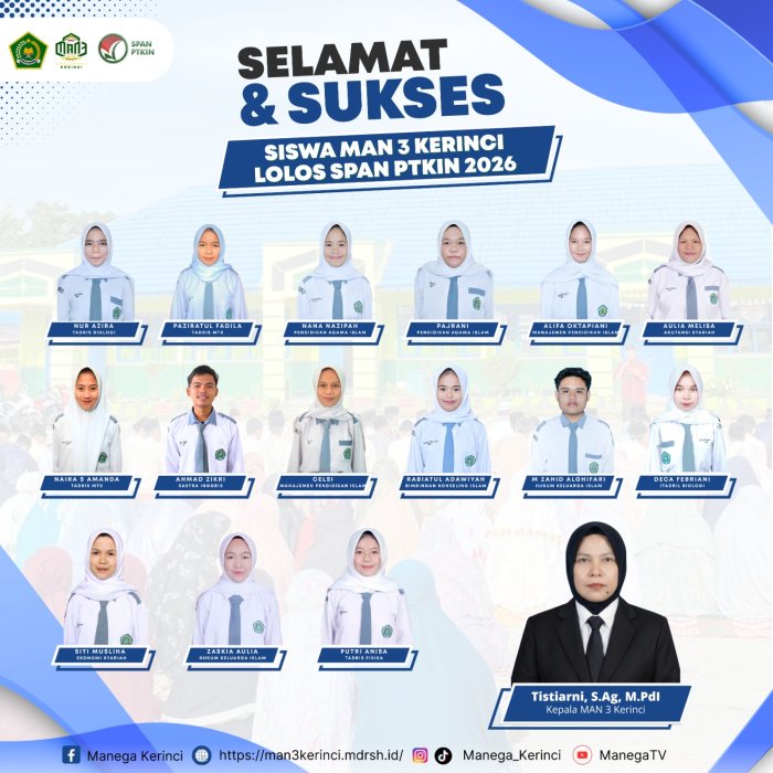 15 Siswa MAN 3 Kerinci Lolos SPAN-PTKIN 2026