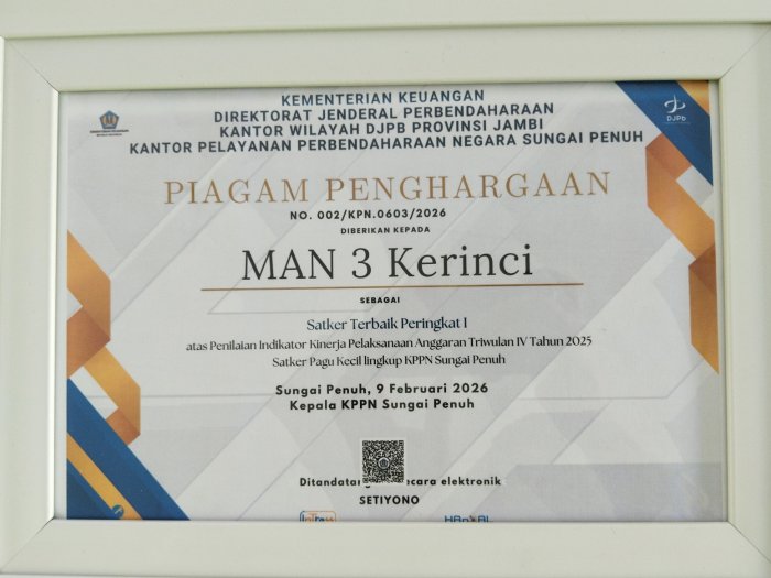 MAN 3 Kerinci Raih Satker Terbaik IKPA Triwulan IV 2025