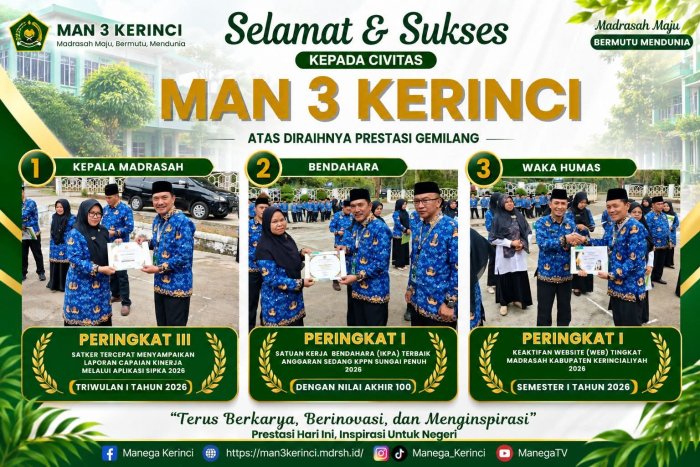 MAN 3 Kerinci Raih Tiga Penghargaan Tingkat Kabupaten MAN 3 Kerinci Raih Tiga Penghargaan Tingkat Kabupaten