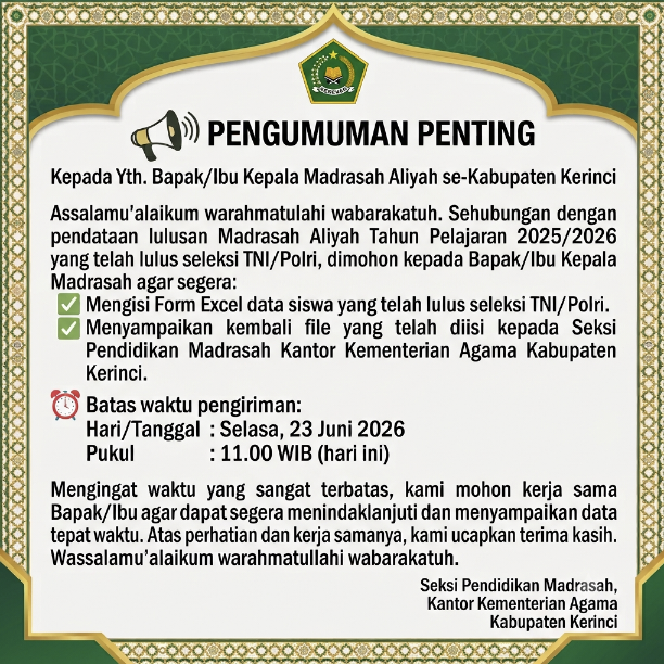Kemenag Kerinci Minta Data Lulusan MA Lolos TNI Polri