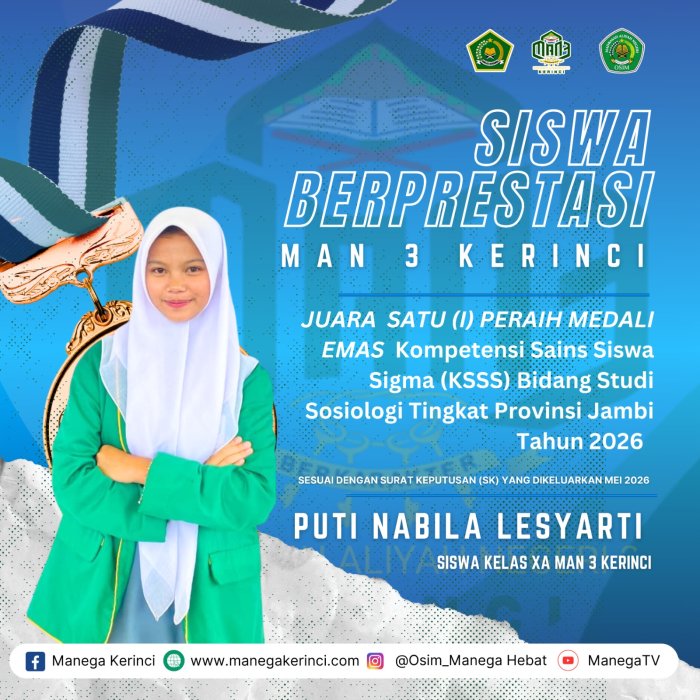 Siswa MAN 3 Kerinci Raih Emas di KSSS 2026